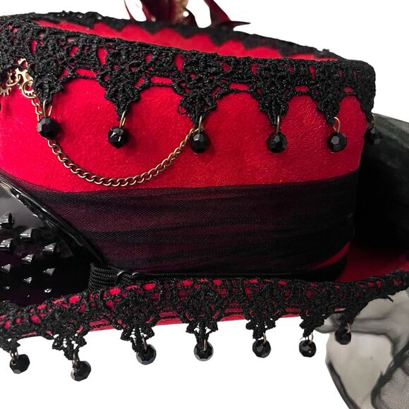 Deluxe Velvet 4.25"H Steampunk Full Size Top Hat Removable Goggles & Feathers - Picture 6 of 8